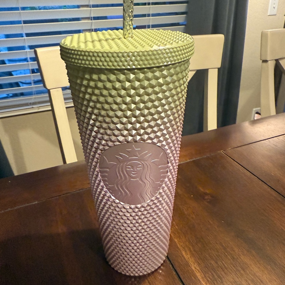 Starbucks Fall 2024 Green Purple Ombré Metallic Studded Tumbler 24 oz Venti